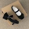 Fashion Preppy Butterfly-Knot Low Heel Mary Janes Women Vintage Solid Buckle Strap Pumps Woman Cute Sweet Lolita Single Shoes for Ladies