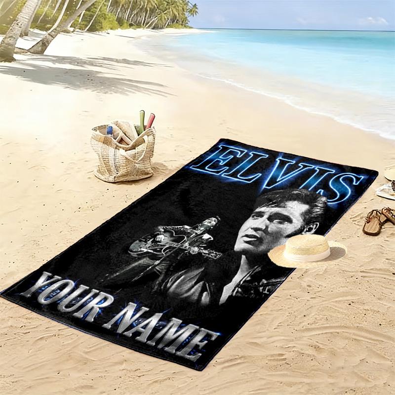 Name Custom Elvis Print Beach Towel, Large Soft Quick Dry Towel for Beach Camping Swimming