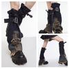 Japanese Women Buckled Strap Distressed Crosses Star Jeans Leg Warmers Harajuku Punk Flared Leg Cover Baggy Long Socks