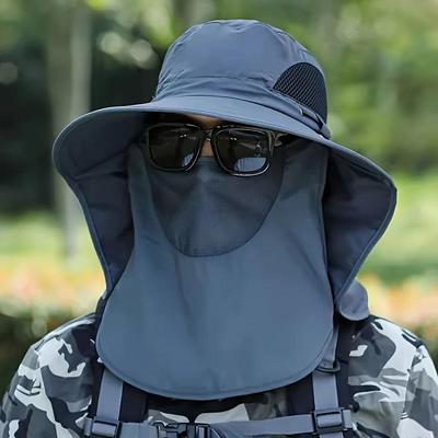 Outdoor Fisherman Hat Wide Brim Bucket Hat with Neck Cover Men Summer Breathable Mesh Sun Protection Visor Anti UV Cap Unisex