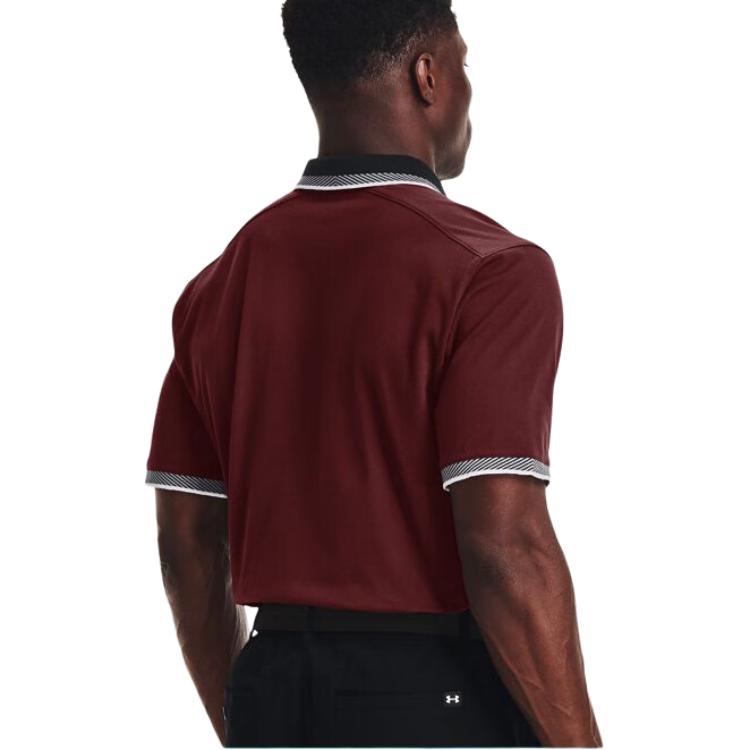 Under Armour Color Block Collar Design Casual Straight Fit Short Sleeve Polo Shirt Men Polo Shirts Burgundy 1370099-690