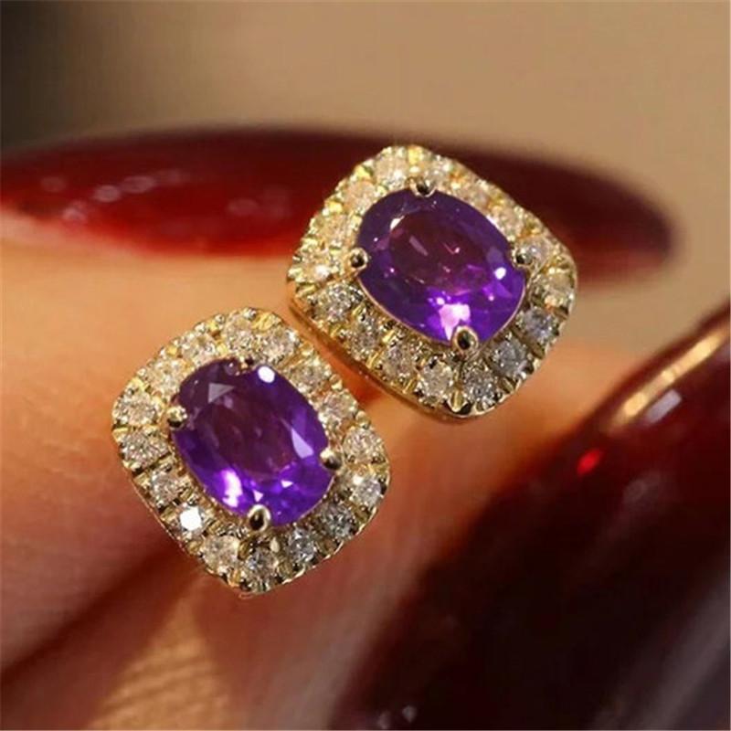 

925 Sterling Silver Red Cubic Zirconia Stud Earrings Luxury Gold Color Wedding Ear Accessories for Women Versatile Jewelry