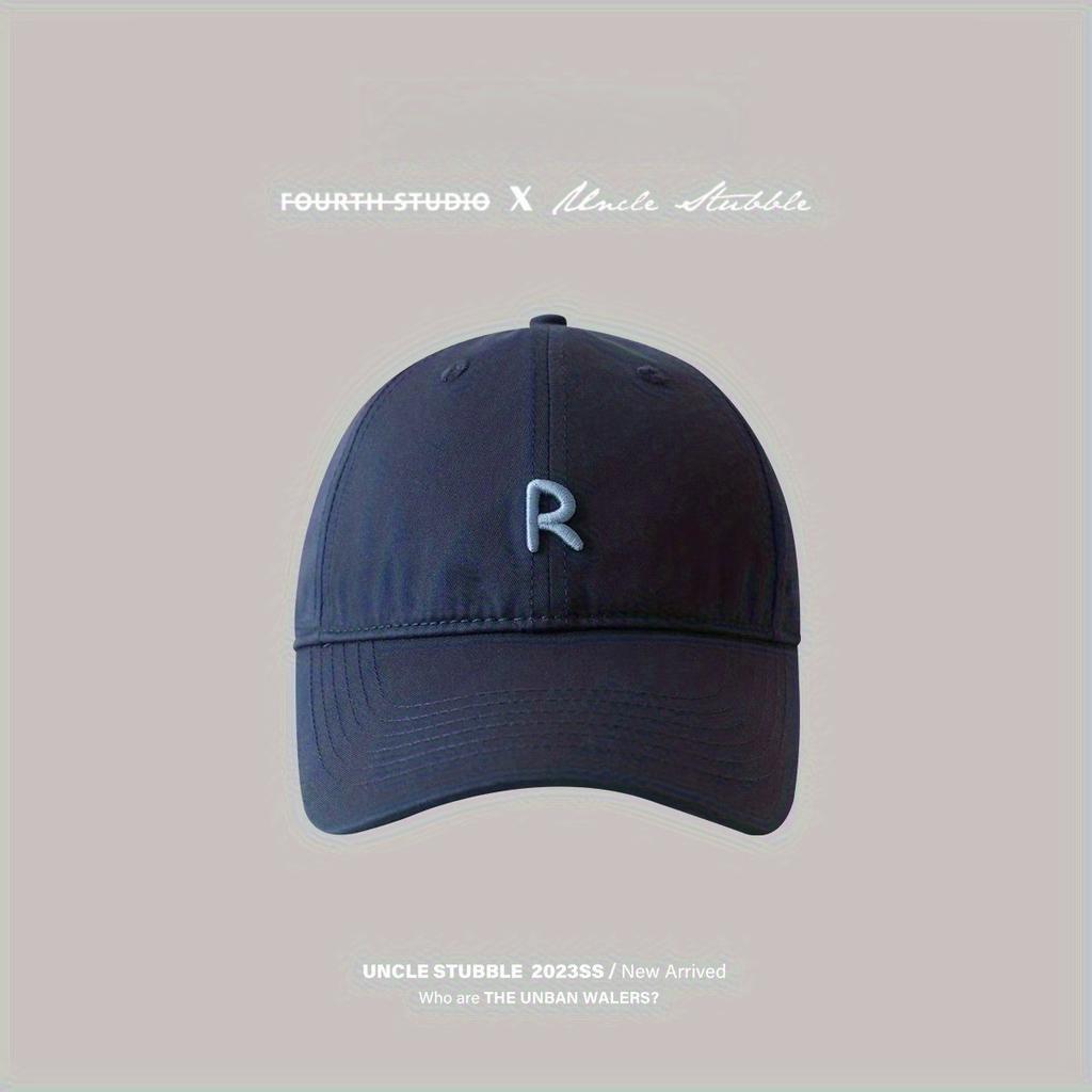 1Pc R Logo Embroidered Wide Brim Face-revealing Thin Breathable Sun-visor Baseball Cap, Halloween Christmas Gift