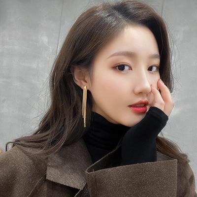 Vintage Goldfarbene Stab Lange Faden Quaste Hängeohrringe für Damen Glänzender Bogen Geometrisch Koreanische Ohrringe Modeschmuck Neu
