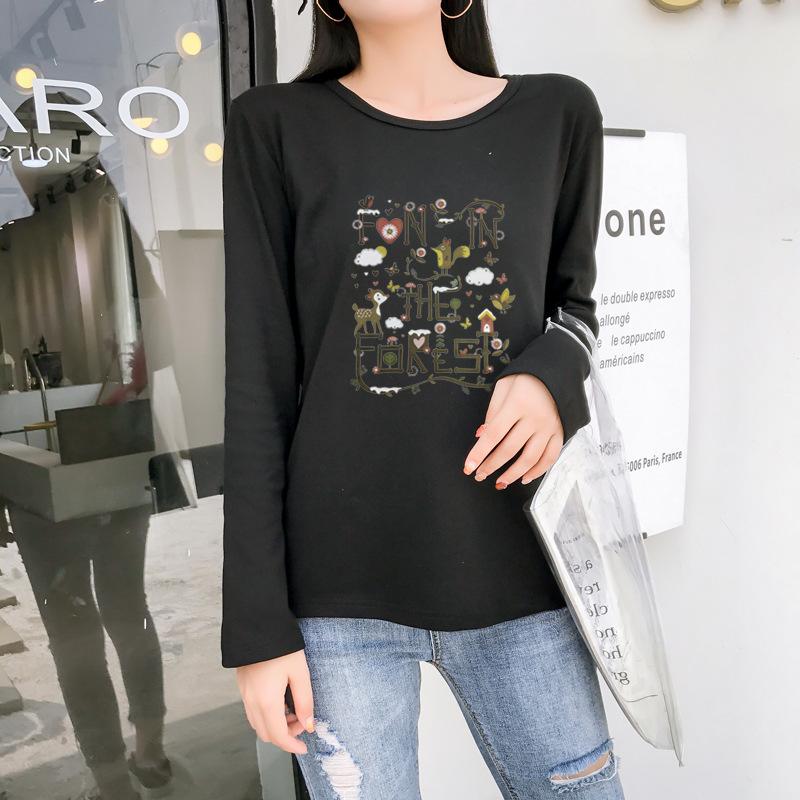 Autumn New Korean Style Korean Style College Girl Fresh Printed Long-sleeved T-shirt Female Student Top Base Shirt