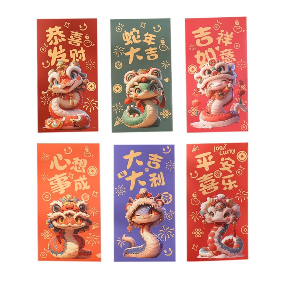 6pcs/set Chinese Style New Year Red Envelopes Cartoon Cash Envelopes  Chinese New Year