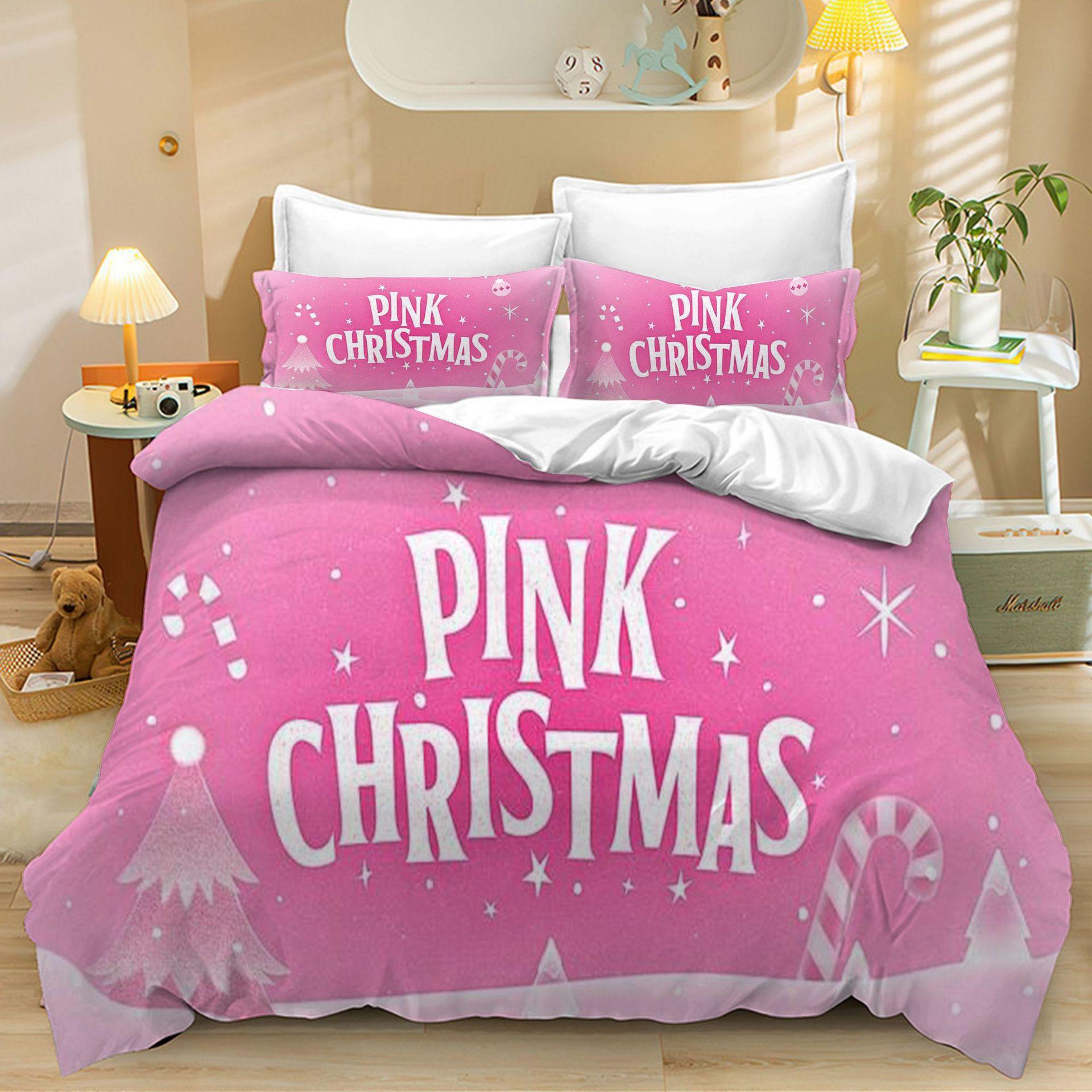 

Home Textiles Three-Piece Digital Printing Pink Christmas Cartoon Quilt Pillowcase Bedding 90 * 200