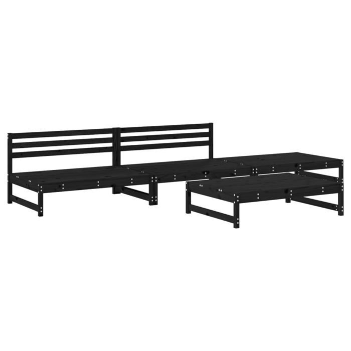 VidaXL Salon de Jardin 4 pcs, Banc avec Dossier, Ensemble de Meubles avec Table Basse Patio Terrasse, Rustique, Noir Bois 3186596