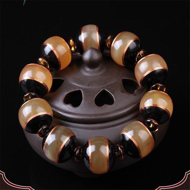 20mm Natural Agate Chalcedony Inlaid Beaded Bracelet Chinese Style Handmade Unisex Jewelry Gift