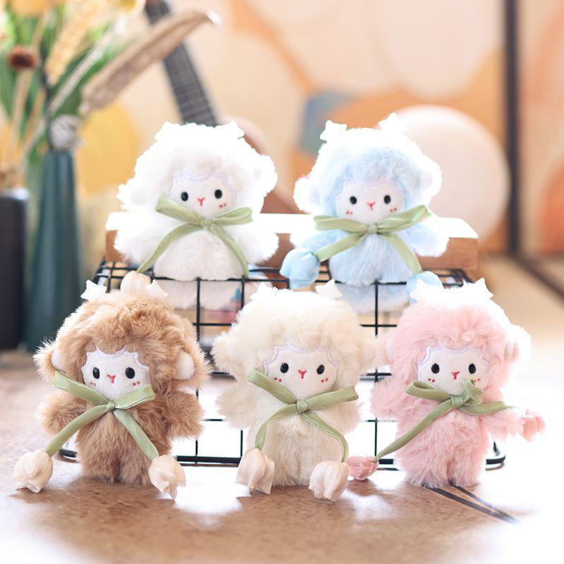 Cute Tulip Lamb Plush Keychain Fluffy Soft Stuffed Pendant Detachable Wrist Lanyard for Girls Birthday Gift