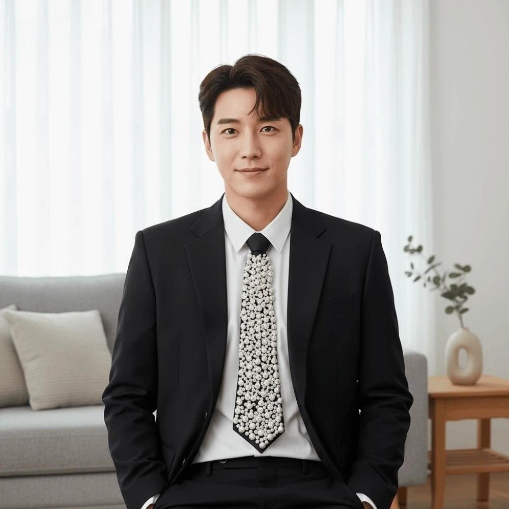 Korean Style Hand-beaded Long Necktie Choker Decoration Shirt Tie Full Pearls Tie  Performance