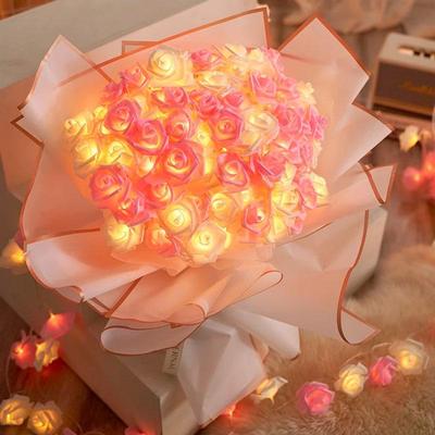 LED Rose String Lights, 5cm Foam Flowers, Valentine's Day, Romantic Room Decor.