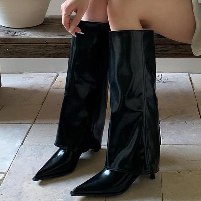 Knee High Boots Pointed Toe High Heels Women Sexy Shoes 2025 Trend Brand Punk Gladiator Goth Boots Woman Prom Pumps Mujer Botas