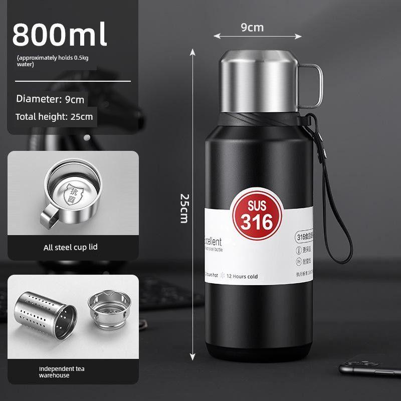 316 Stainless Steel Inner Tank Vacuum All-Steel Thermos Pot for Men, Portable Large-Capacity Thermos Cup for Outdoor Travel and Mountaineering