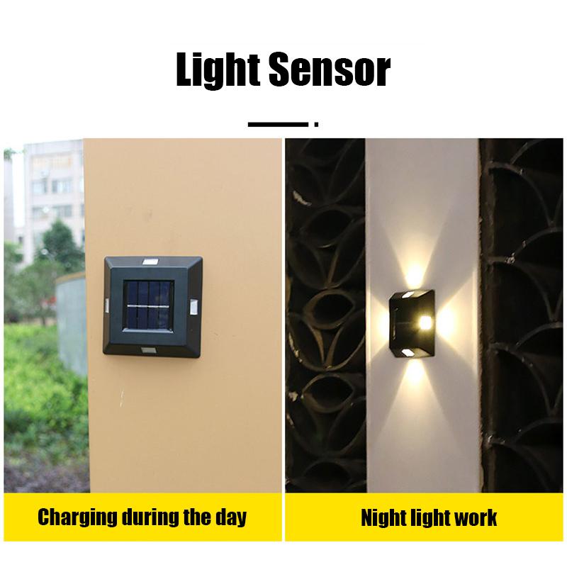 Solar Powered Four Sides Luminous Wall Light Outdoor Waterproof LED Night Lamp for Home Garden Balcony Yard Landscape Decor