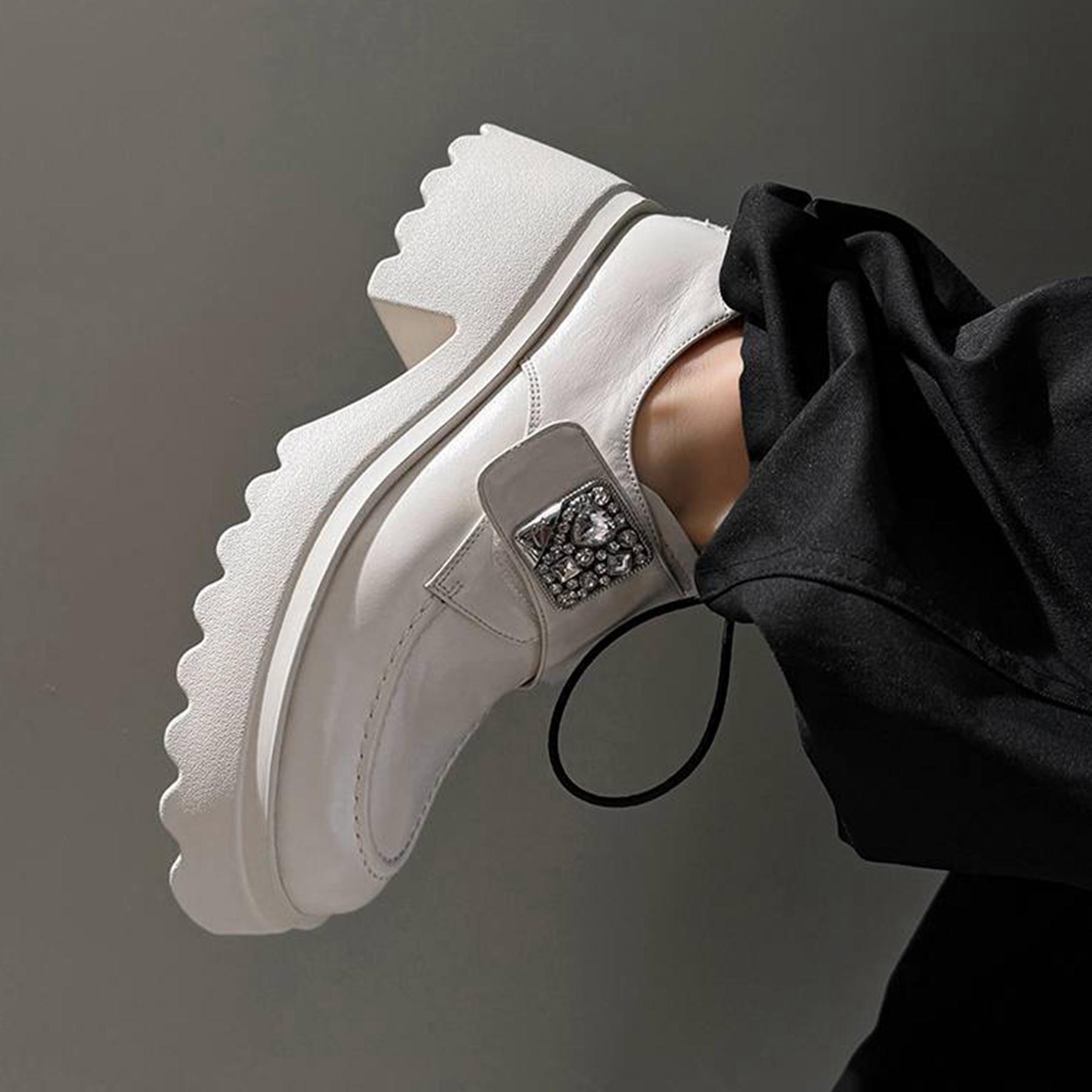 

Krazing Pot, весенняя обувь из коровьей кожи с круглым носком на толстом высоком каблуке, повседневные женские туфли-лодочки без шнуровки с пряжкой из кристаллов 34 чёрный