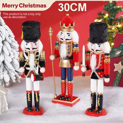 30CM Christmas Nutcracker Set Wooden Nutcracker Ornament Soldier Figure Handcraft Doll Home Office Desktop Xmas Decoration Gift