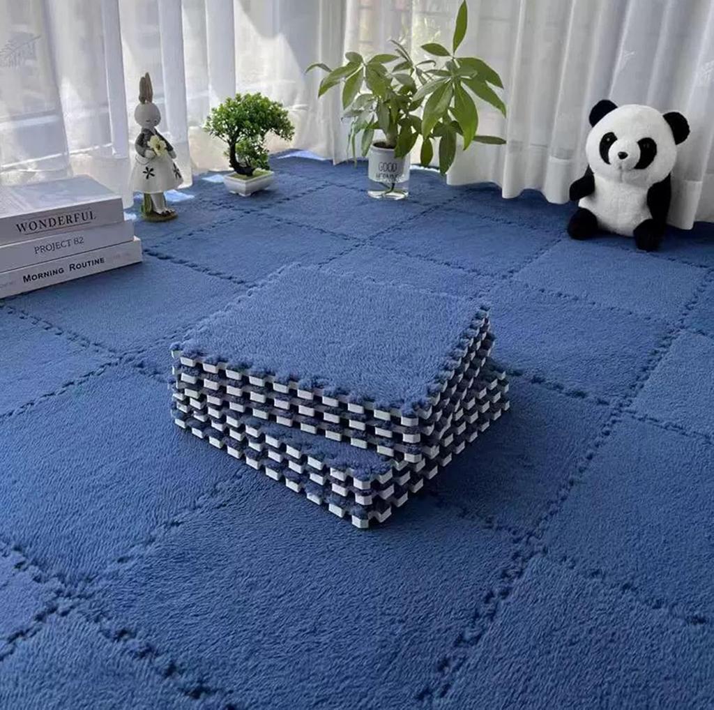 12Pcs Winter Hot Selling Interlocking Mat 30x30CM Plush Splicing Carpet Bedside Mat for Bedroom All-Season Soundproof and Warm