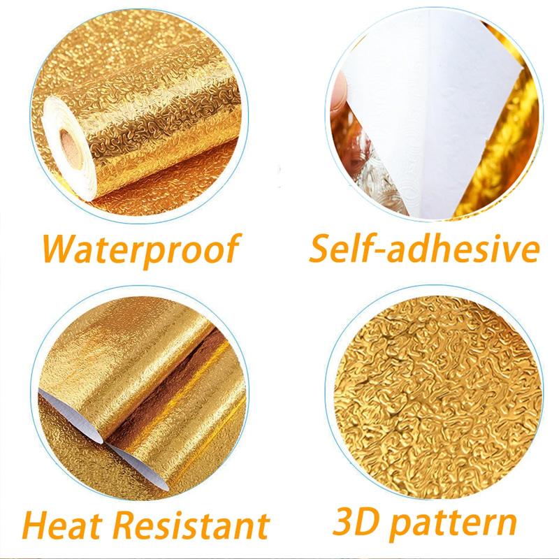 40cmX3/5/10m PVC Stickers Moisture-Proof Wall Paper Mould-Proof Home Kitchen Decor Luxury Wallpaper Waterproof Gold Foil