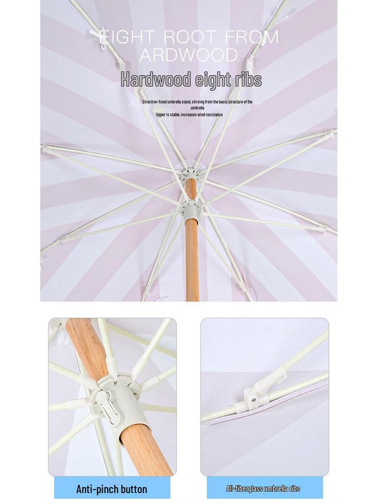 European Style Rotatable Patio Umbrella with Tassel Edge - Wooden Pole and Sunshade for Garden, Beach, Pool, and Terrace