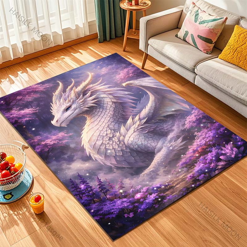 1PC White dragon in purple forest Print Carpet Rug for Living Room Bedroom Sofa Doormat Home Decor Non-slip Floor Mat
