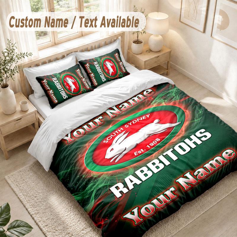 Custom Name Bedding Set 3 PiecesSouth Sydney Rabbitohs Print Duvet Cover + 2 Pillowcases Soft Bed Decor