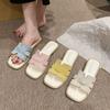 French low-heeled beach cool slippers 2025 new Korean version versatile with skirt seaside one-word slippers women's summer outer wear