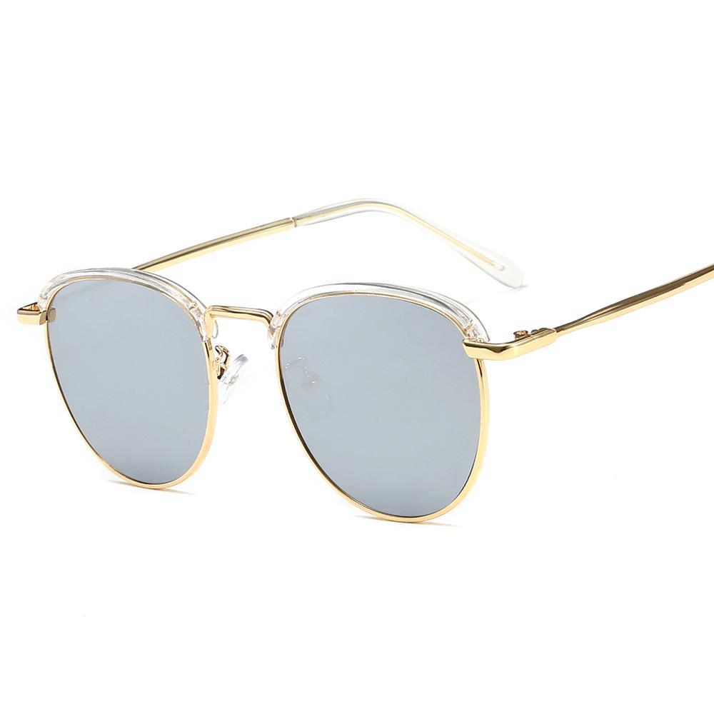 Korean Retro Half-Frame Round Sunglasses for Men & Women