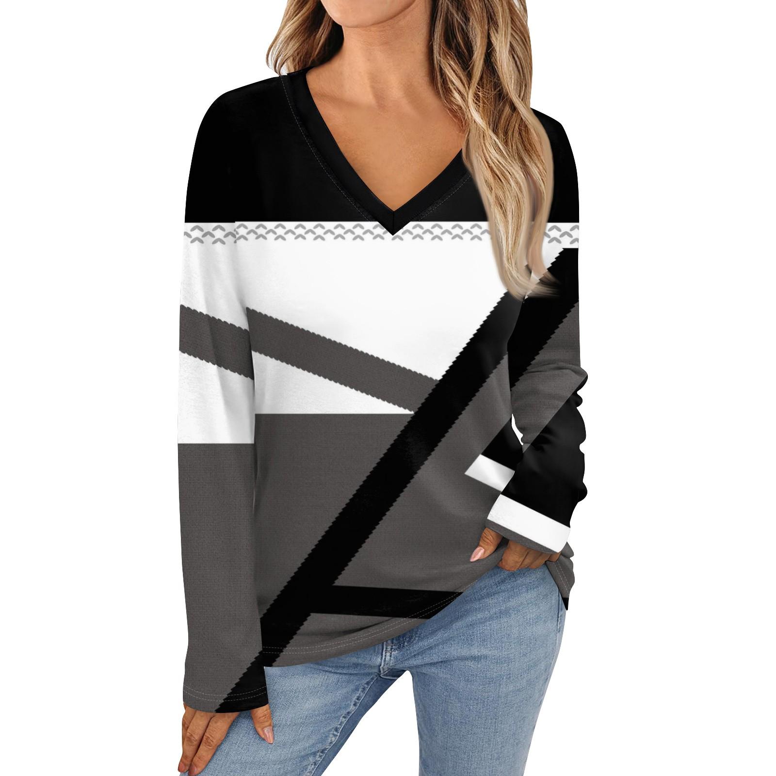 

Женские топы с длинными рукавами, рубашки с v-образным вырезом, повседневные модные футболки с цветочным принтом, блузки, осенние наряды-туники, приталенные футболки XXL серый