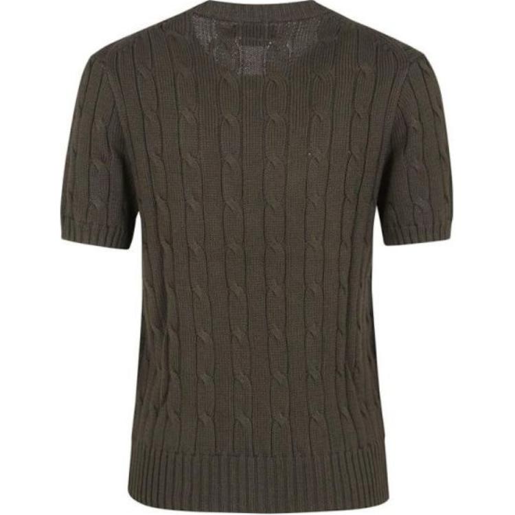 Polo Ralph Lauren Logo Embroidered Cable Knit Short Sleeve Sweater Women Sweater Chocolate 211895379-016