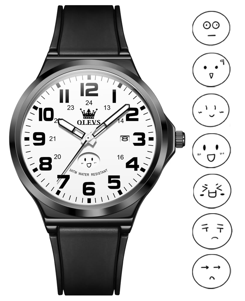 OLVES Quartz Simple Perfect for High School Day of the Week Urethane Easy to White Watch, Unisex, Design, Exams, Tests, Students, Couples, Quiet,