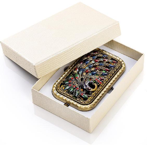 2 Pcs Vintage Foldable Makeup Mirror, Portable Cosmetic Pocket Mirror, Double Sided Butterfly Peacock Vanity Mirror, Metal Compact Small Folding