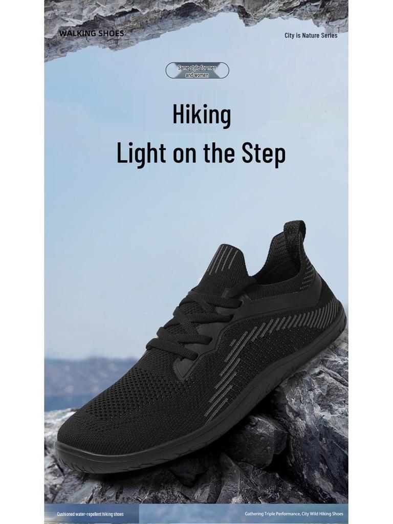 New Unisex Plus Size Flyknit Wide Toe Barefoot Hiking Sneakers - Breathable, Non-slip, Flat Bottom.