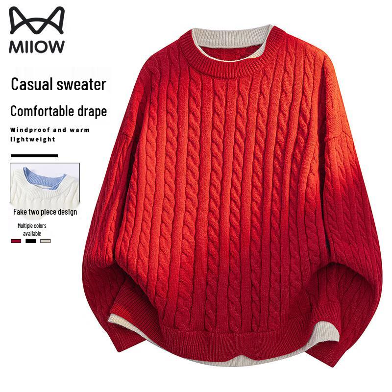 Mao Ren Men s Faux Two-Piece Textured Knit Sweater 3XL