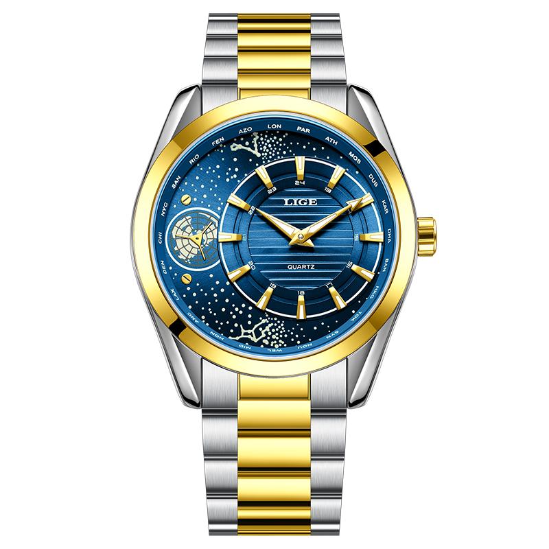 LIGE Top Luxury Watches Men Fashion Casual Quartz Wristwatches 30M Waterproof Luminous Steel Business Mens Watch Gift Reloj