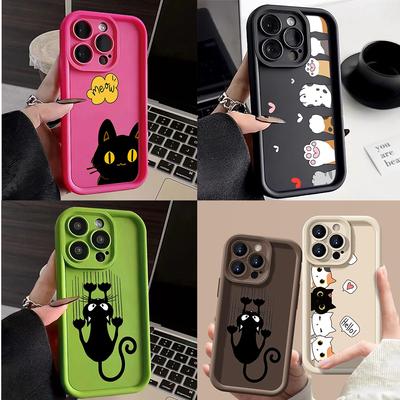 LZ9 Cartoon Cat Cute Art Design Silicone Phone Case for iPhone 11 13 14 15 16 Pro Max 7 8 16 Plus 12 Mini XS Max XR Shockproof Back Cover