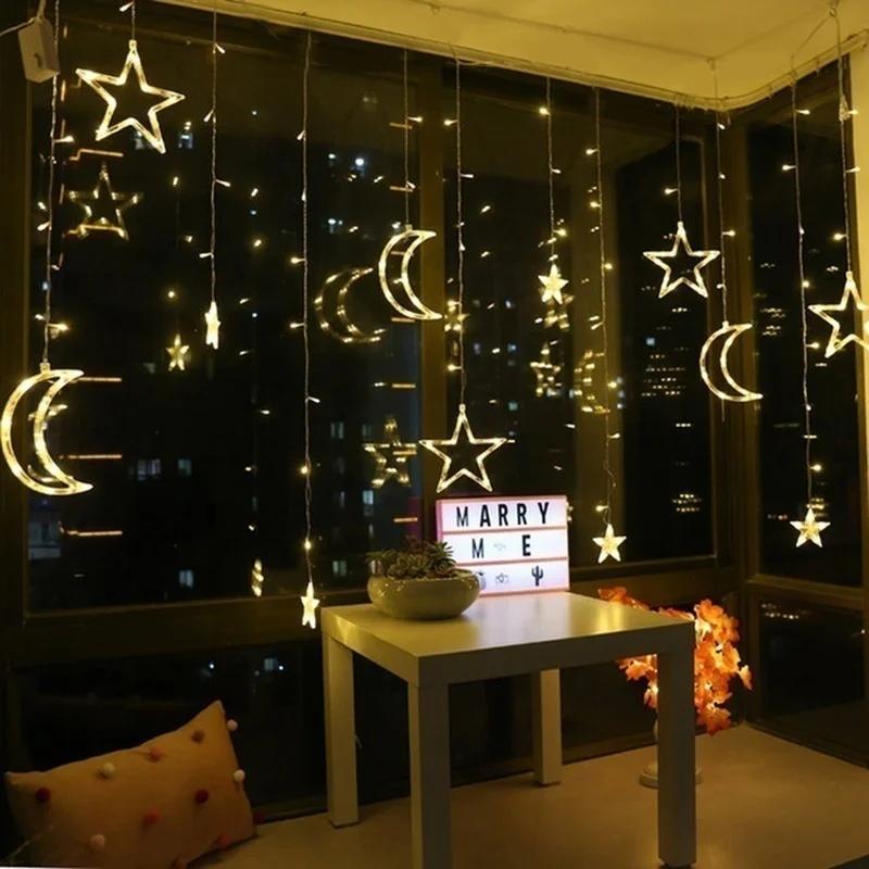 2.5M LED Lights Romantic Moon Star LED Curtain String Lighting Strip Holiday Wedding Garland Party Decoration