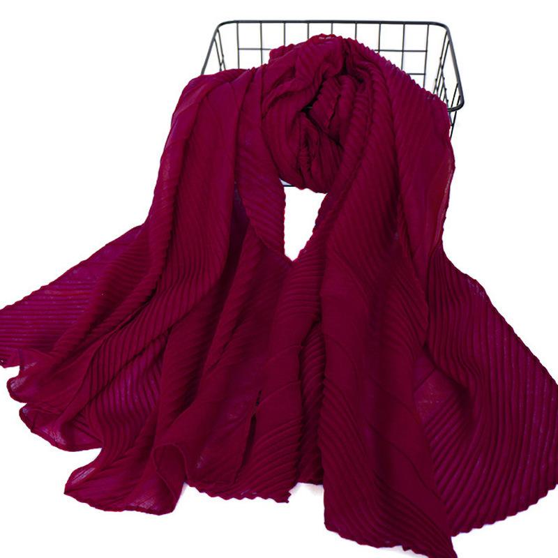New monochrome cotton and linen pleated scarf in summer, high-quality solid-color pleated cotton and linen head scarf