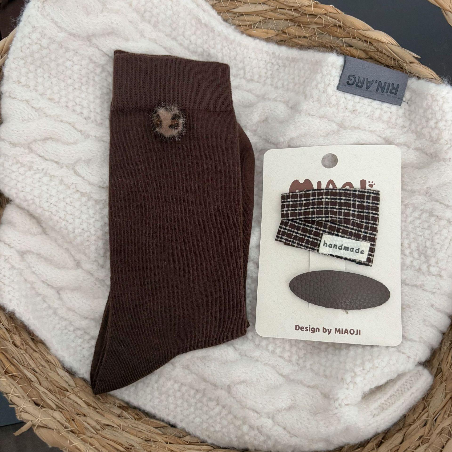 

Женские осенне-зимние носки средней длины с бантом, без косточек, кофейного цвета 1 pair