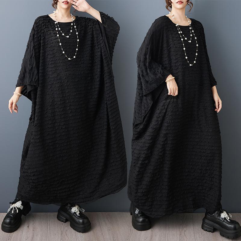 DIMANAF New 2026 Summer Plus Size Women Elegant Lady Long Dress Vintage Black Floral Jacquard Lace Loose Oversize Maxi Clothing