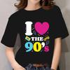 Tricou de damă imprimat 3D Love anii '80 '90, model colorat, mâneci scurte, casual, streetwear Harajuku, gât rotund, tricouri largi