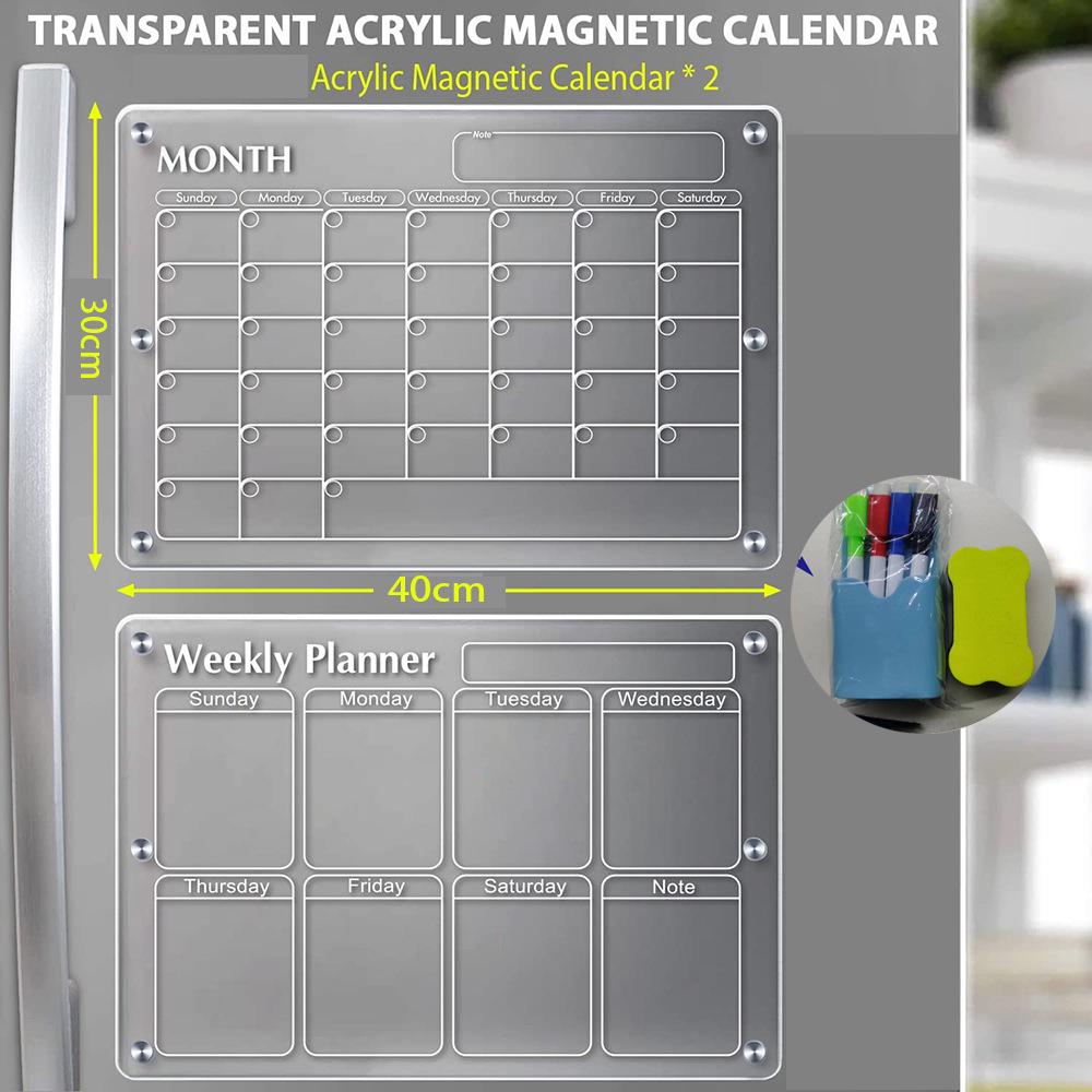Magnetic Clear Fridge Dry Erase Calendar and Weekly Meal Planner Board