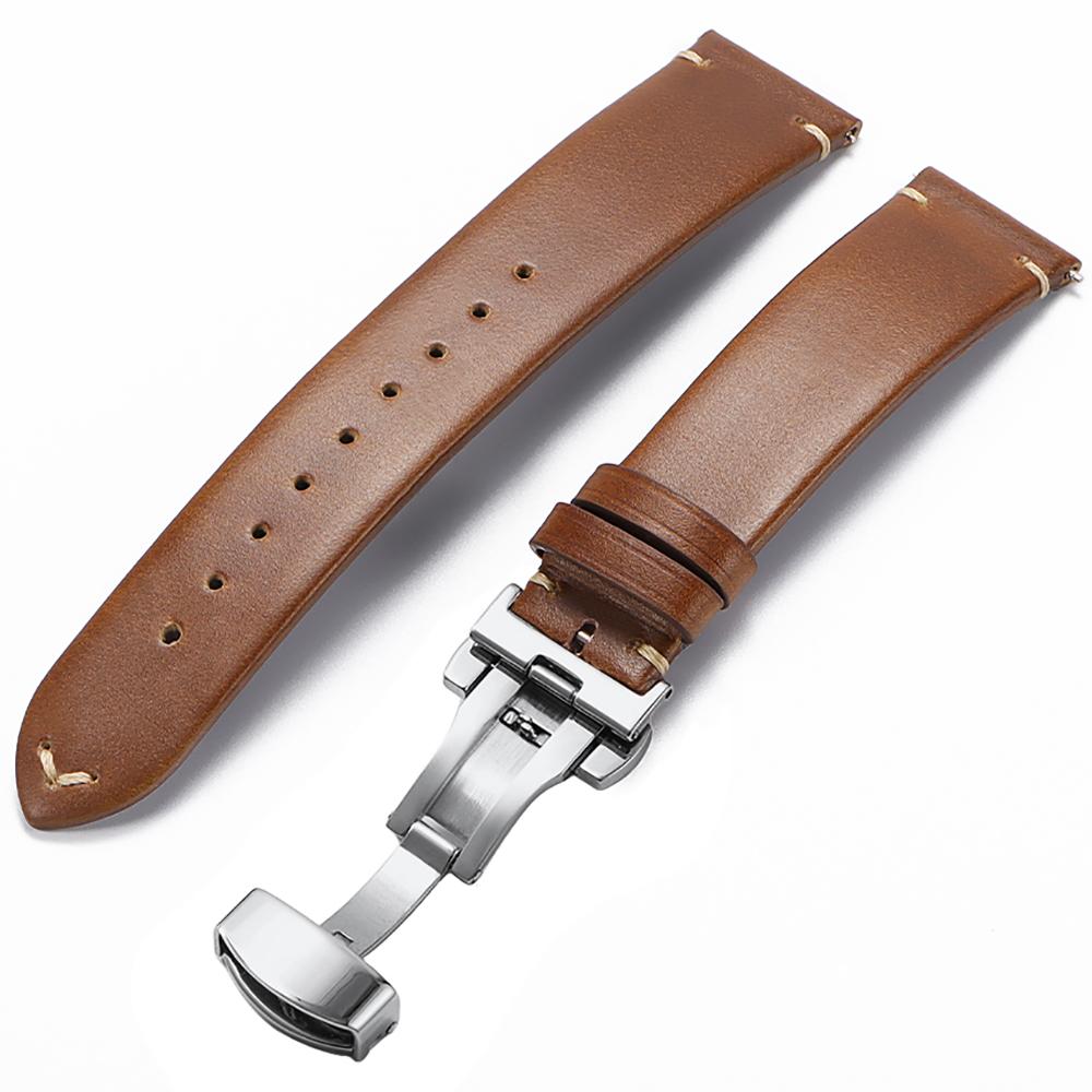 Soft Genuine Calfskin Watchband 18mm 20mm 22mm for Omega for Seiko Wristband Stitching Cowhide Straps Vintage Brown Watch Band
