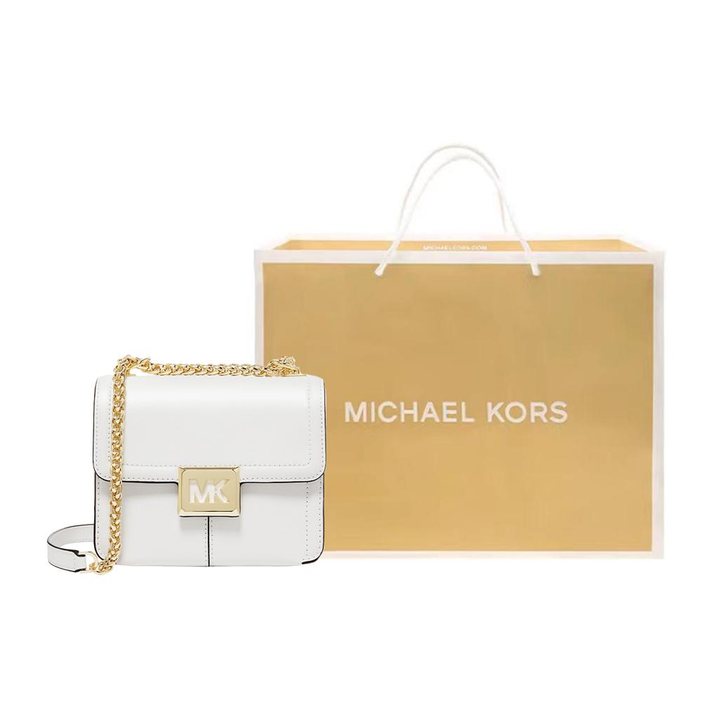 New MICHAEL KORS MK Sonia Cow Leather Chain Bag, Small Square Bag, Shoulder Bag, Crossbody Bag Trumpets Women's White 35F1G6SS5L-085