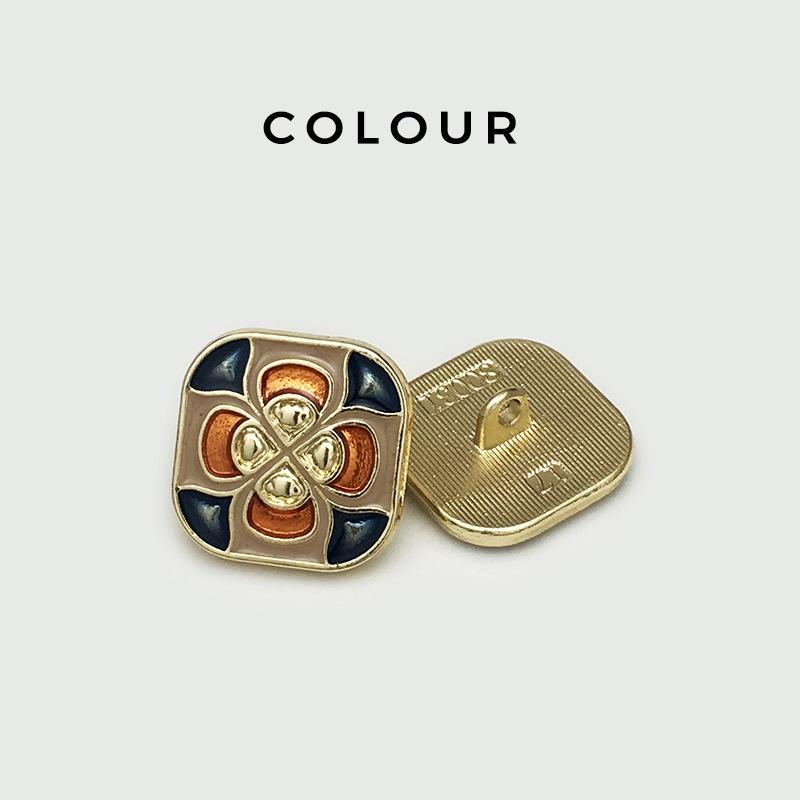 10PCS Of National Style Enamel Colorful Metal Buttons Burnt Blue Palace Oil Square Flower Clothing Button