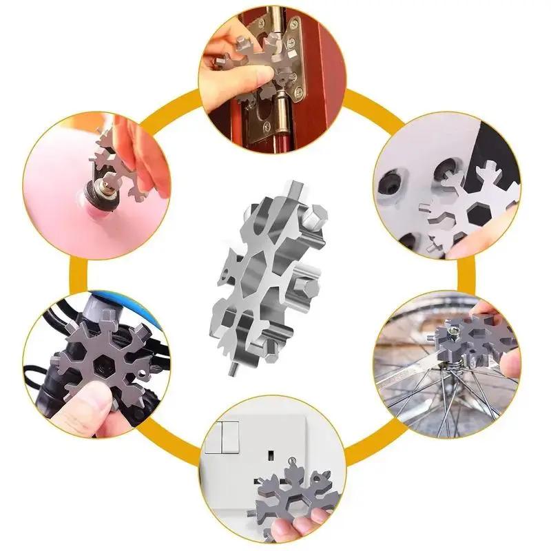 Portable 18-in-1 Snowflake Multitool, Stainless Steel Wrench Screwdriver Bottle Opener, Ideal for Outdoor Daily Use