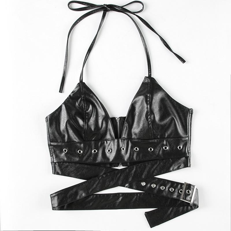 Women Heavy Leather V Low Waist Hip Personalised Punk Spice Girl Style Ring Buckle Decoration Cross Cock Eye Belt Short Skirt Suit