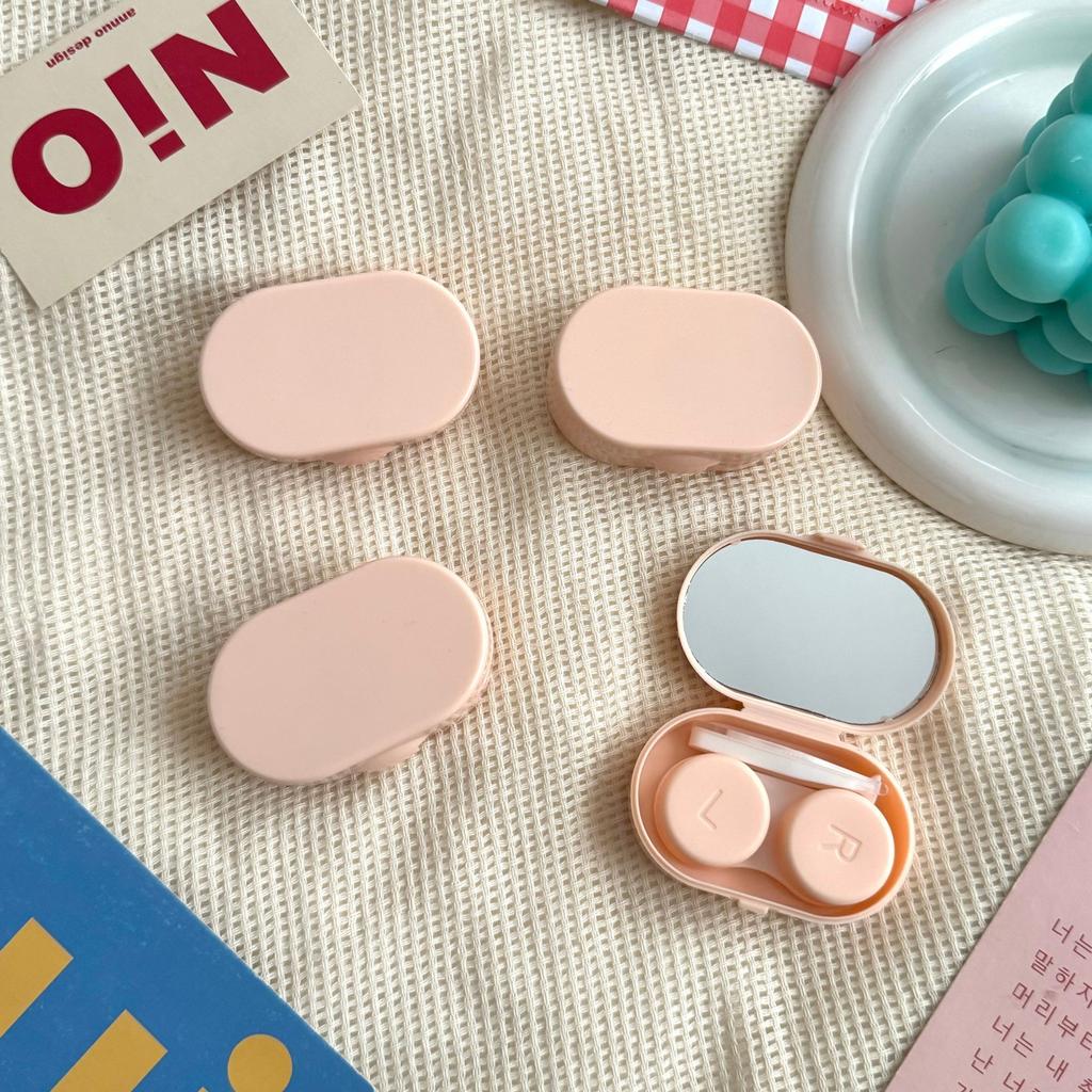 Cutie din plastic pentru lentile de contact pentru femei fată mini cutie pentru lentile de contact cu oglindă cutie pentru lentile stil retro cutie de îngrijire călătorie exterior cadou