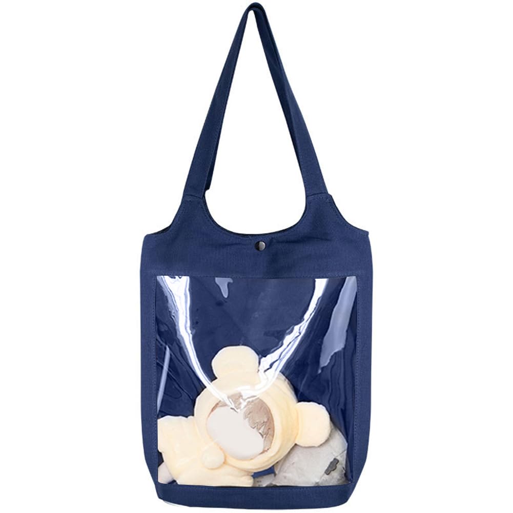 

[YUYAKESHI] Ita Bag with Clear Window, Showcase Bag, Tote Bag, for 20cm Plush Toys, Clear Ita Bag with Removable Ita Sheet (Navy Blue)