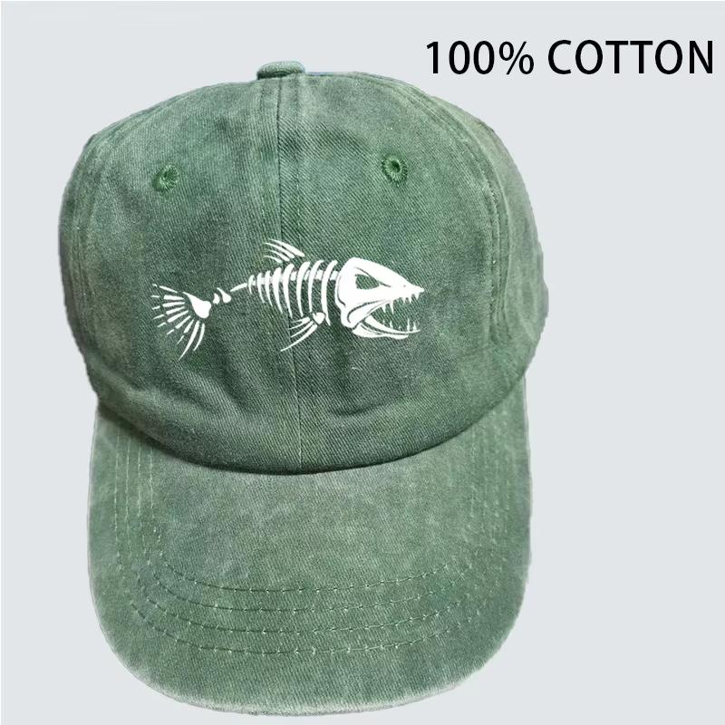 Fishbone Baseball Cap Summer Distressed Dad Hats Unisex Outdoor Fishing Skeleton Fish Bone Caps MZ-496 Fishbone Baseball Cap Summer